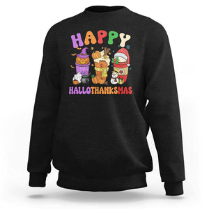 Happy HalloThanksMas Latte Sweatshirt Halloween Thanksgiving Christmas TS02 Black Print Your Wear