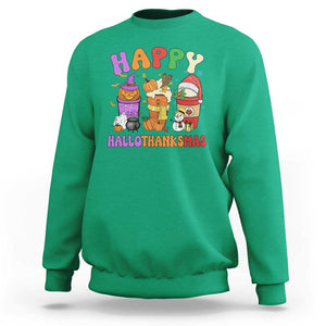 Happy HalloThanksMas Latte Sweatshirt Halloween Thanksgiving Christmas TS02 Irish Green Print Your Wear