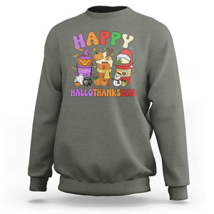 Happy HalloThanksMas Latte Sweatshirt Halloween Thanksgiving Christmas TS02 Military Green Print Your Wear