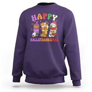 Happy HalloThanksMas Latte Sweatshirt Halloween Thanksgiving Christmas TS02 Purple Print Your Wear