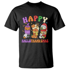 Happy HalloThanksMas Latte T Shirt Halloween Thanksgiving Christmas TS02 Black Print Your Wear