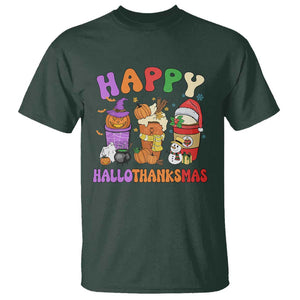 Happy HalloThanksMas Latte T Shirt Halloween Thanksgiving Christmas TS02 Dark Forest Green Print Your Wear