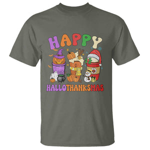 Happy HalloThanksMas Latte T Shirt Halloween Thanksgiving Christmas TS02 Military Green Print Your Wear