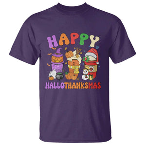 Happy HalloThanksMas Latte T Shirt Halloween Thanksgiving Christmas TS02 Purple Print Your Wear