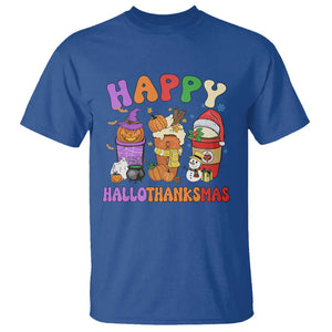 Happy HalloThanksMas Latte T Shirt Halloween Thanksgiving Christmas TS02 Royal Blue Print Your Wear