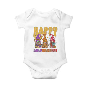 Happy HalloThanksMas Gnomes Baby Onesie Halloween Thanksgiving Christmas TS02 White Print Your Wear