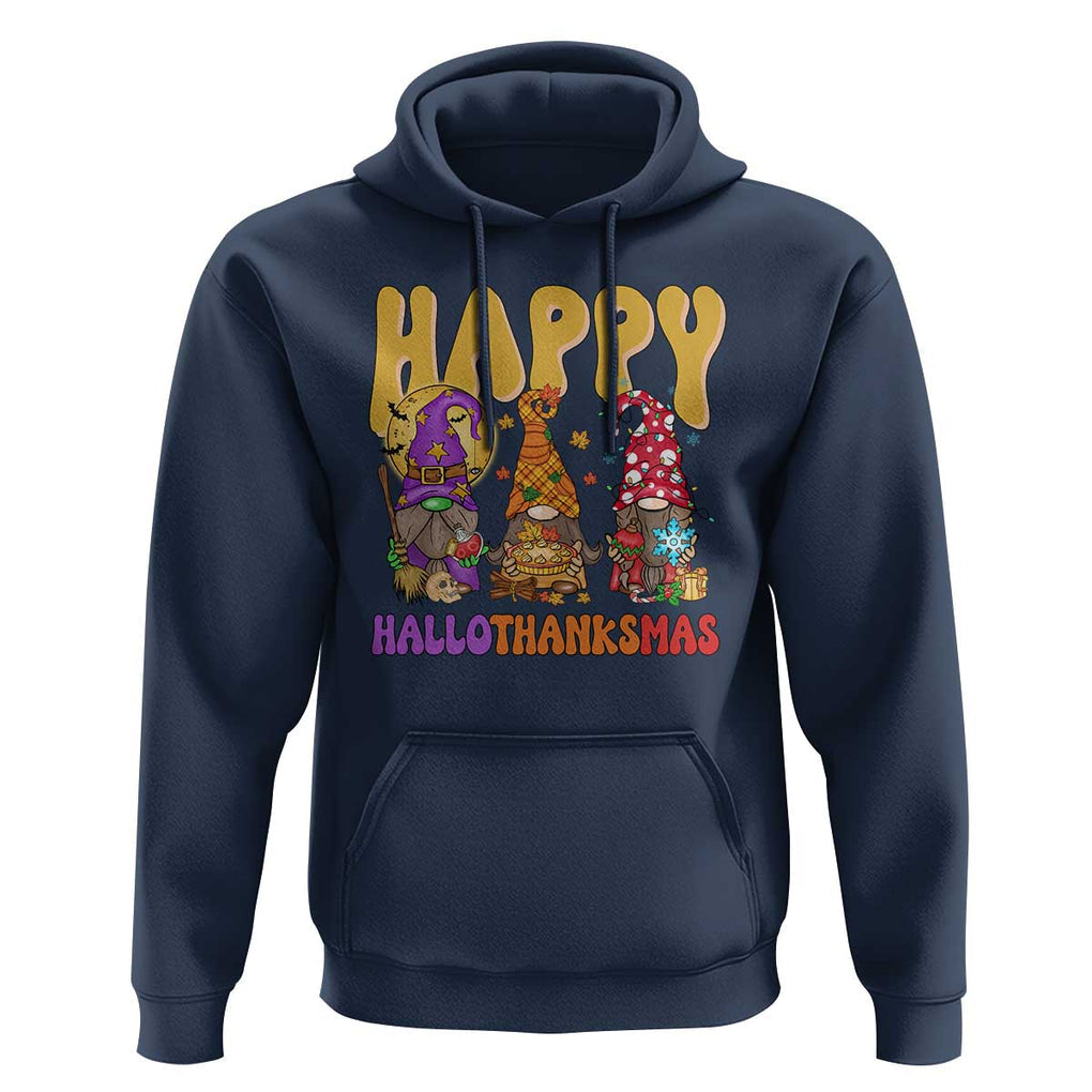 Happy HalloThanksMas Gnomes Hoodie Halloween Thanksgiving Christmas TS02 Navy Print Your Wear