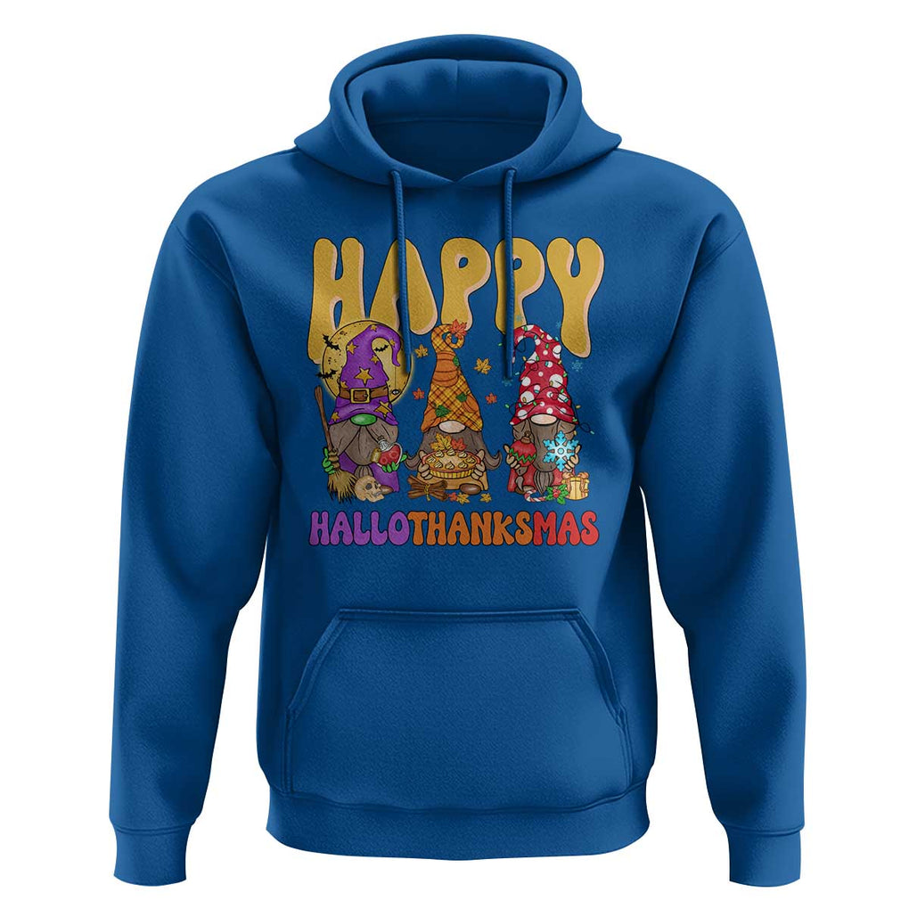 Happy HalloThanksMas Gnomes Hoodie Halloween Thanksgiving Christmas TS02 Royal Blue Print Your Wear