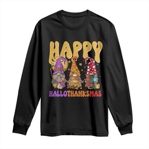 Happy HalloThanksMas Gnomes Long Sleeve Shirt Halloween Thanksgiving Christmas TS02 Black Print Your Wear