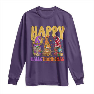 Happy HalloThanksMas Gnomes Long Sleeve Shirt Halloween Thanksgiving Christmas TS02 Purple Print Your Wear