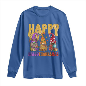 Happy HalloThanksMas Gnomes Long Sleeve Shirt Halloween Thanksgiving Christmas TS02 Royal Blue Print Your Wear