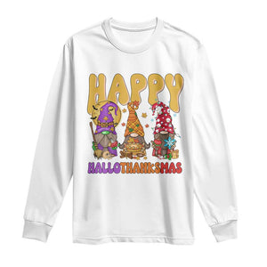 Happy HalloThanksMas Gnomes Long Sleeve Shirt Halloween Thanksgiving Christmas TS02 White Print Your Wear