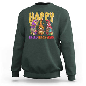 Happy HalloThanksMas Gnomes Sweatshirt Halloween Thanksgiving Christmas TS02 Dark Forest Green Print Your Wear