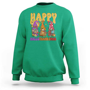 Happy HalloThanksMas Gnomes Sweatshirt Halloween Thanksgiving Christmas TS02 Irish Green Print Your Wear