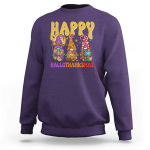 Happy HalloThanksMas Gnomes Sweatshirt Halloween Thanksgiving Christmas TS02 Purple Print Your Wear