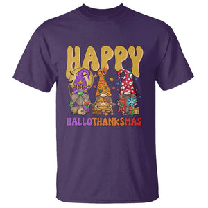 Happy HalloThanksMas Gnomes T Shirt Halloween Thanksgiving Christmas TS02 Purple Print Your Wear