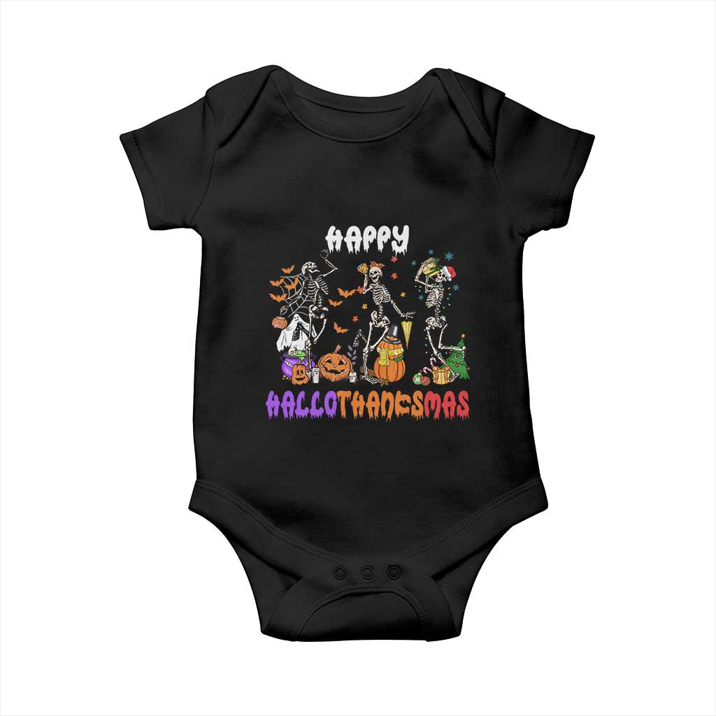 Happy HalloThanksMas Skeleton Baby Onesie Halloween Thanksgiving Christmas TS02 Black Print Your Wear