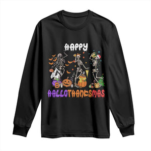 Happy HalloThanksMas Skeleton Long Sleeve Shirt Halloween Thanksgiving Christmas TS02 Black Print Your Wear