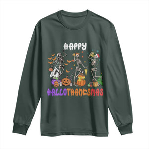 Happy HalloThanksMas Skeleton Long Sleeve Shirt Halloween Thanksgiving Christmas TS02 Dark Forest Green Print Your Wear