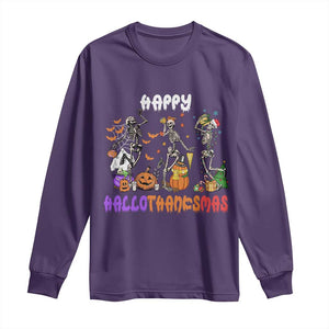 Happy HalloThanksMas Skeleton Long Sleeve Shirt Halloween Thanksgiving Christmas TS02 Purple Print Your Wear