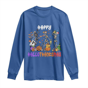 Happy HalloThanksMas Skeleton Long Sleeve Shirt Halloween Thanksgiving Christmas TS02 Royal Blue Print Your Wear