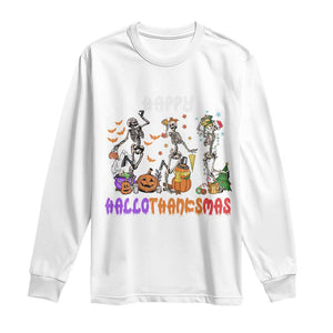 Happy HalloThanksMas Skeleton Long Sleeve Shirt Halloween Thanksgiving Christmas TS02 White Print Your Wear