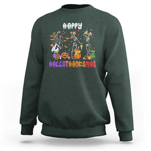 HalloThanksMas Skeleton Sweatshirt Halloween Thanksgiving Christmas TS02 Dark Forest Green Print Your Wear