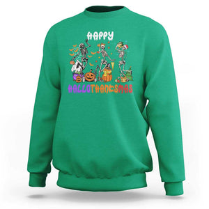 HalloThanksMas Skeleton Sweatshirt Halloween Thanksgiving Christmas TS02 Irish Green Print Your Wear