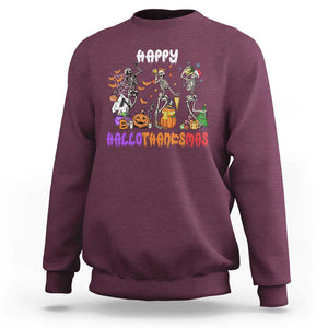 HalloThanksMas Skeleton Sweatshirt Halloween Thanksgiving Christmas TS02 Maroon Print Your Wear