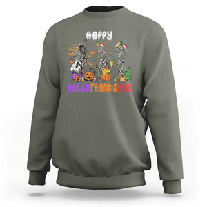 HalloThanksMas Skeleton Sweatshirt Halloween Thanksgiving Christmas TS02 Military Green Print Your Wear