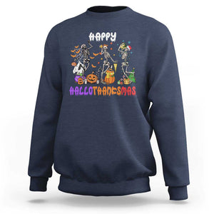 HalloThanksMas Skeleton Sweatshirt Halloween Thanksgiving Christmas TS02 Navy Print Your Wear