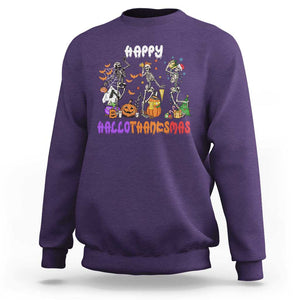 HalloThanksMas Skeleton Sweatshirt Halloween Thanksgiving Christmas TS02 Purple Print Your Wear