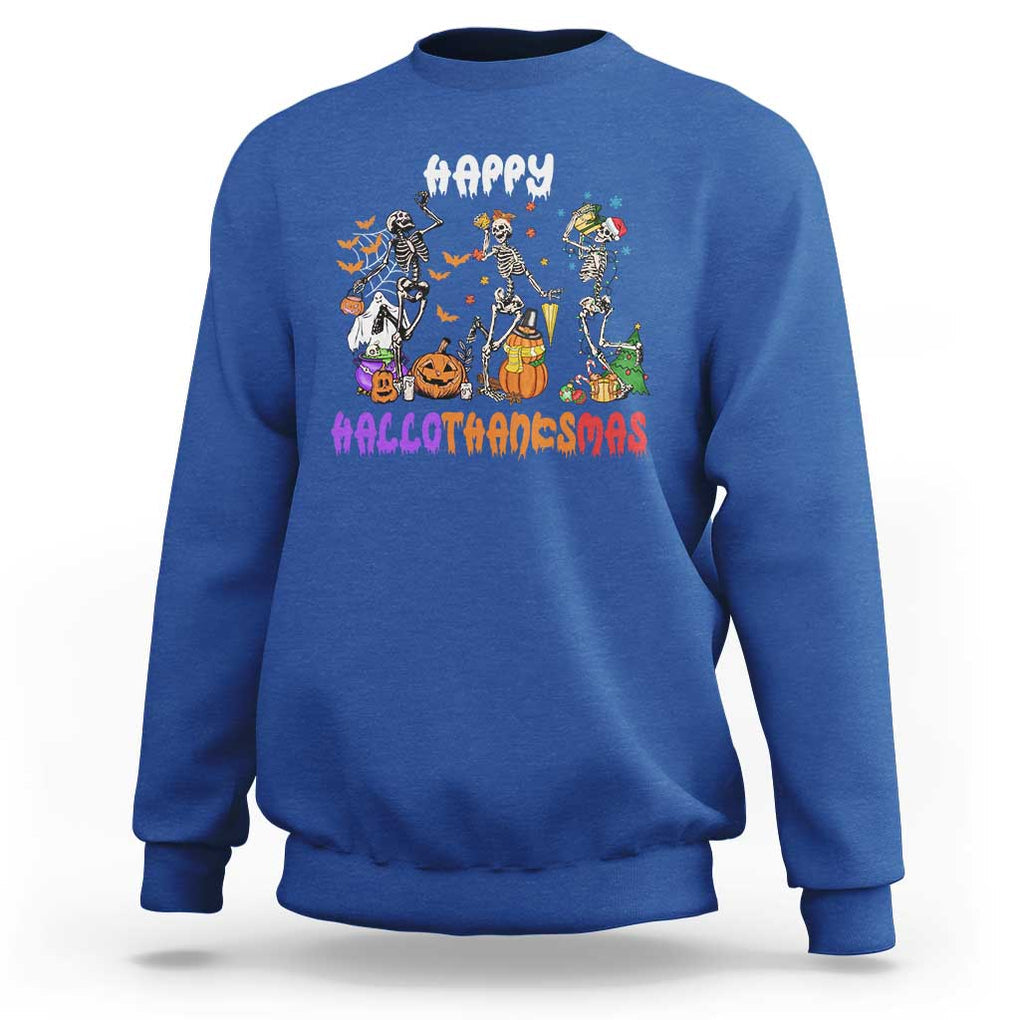 HalloThanksMas Skeleton Sweatshirt Halloween Thanksgiving Christmas TS02 Royal Blue Print Your Wear