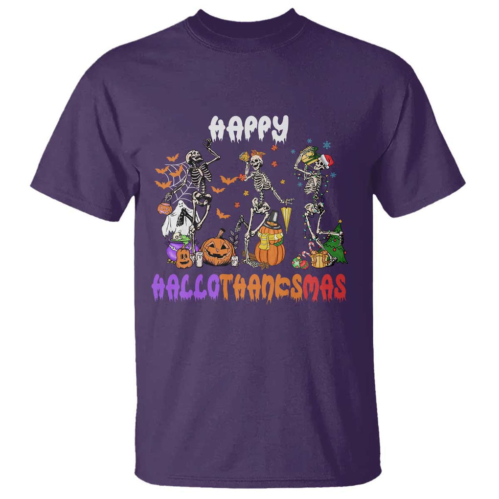 HalloThanksMas Skeleton T Shirt Halloween Thanksgiving Christmas TS02 Purple Print Your Wear