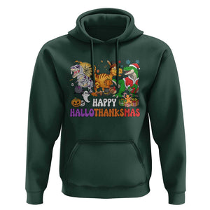 HalloThanksMas Dinosaur Hoodie Halloween Thanksgiving Christmas TS02 Dark Forest Green Print Your Wear