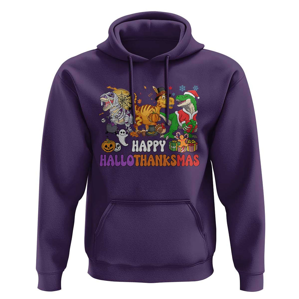 HalloThanksMas Dinosaur Hoodie Halloween Thanksgiving Christmas TS02 Purple Print Your Wear