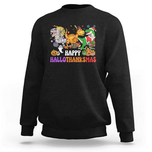 HalloThanksMas Dinosaur Sweatshirt Halloween Thanksgiving Christmas TS02 Black Print Your Wear