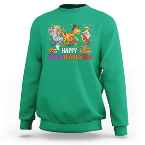 HalloThanksMas Dinosaur Sweatshirt Halloween Thanksgiving Christmas TS02 Irish Green Print Your Wear