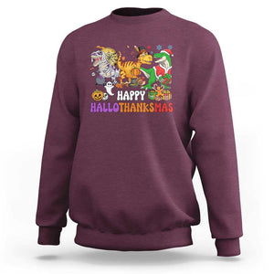 HalloThanksMas Dinosaur Sweatshirt Halloween Thanksgiving Christmas TS02 Maroon Print Your Wear