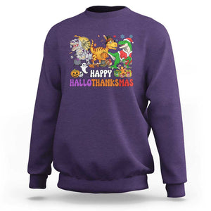 HalloThanksMas Dinosaur Sweatshirt Halloween Thanksgiving Christmas TS02 Purple Print Your Wear