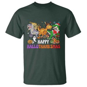 HalloThanksMas Dinosaur T Shirt Halloween Thanksgiving Christmas TS02 Dark Forest Green Print Your Wear