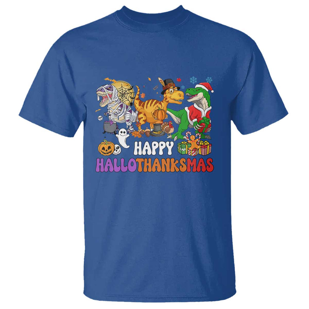 HalloThanksMas Dinosaur T Shirt Halloween Thanksgiving Christmas TS02 Royal Blue Print Your Wear