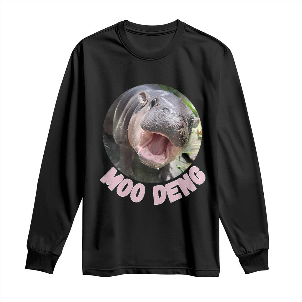 Baby Hippo Moo Deng Long Sleeve Shirt Cute Pygmy Hippopotamus Bouncy Pig TS02 Black Print Your Wear