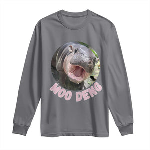 Baby Hippo Moo Deng Long Sleeve Shirt Cute Pygmy Hippopotamus Bouncy Pig TS02 Charcoal Print Your Wear