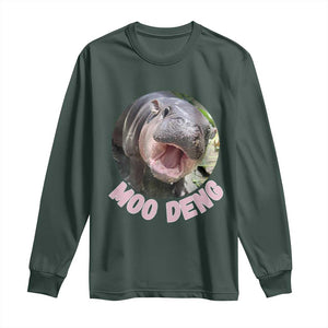 Baby Hippo Moo Deng Long Sleeve Shirt Cute Pygmy Hippopotamus Bouncy Pig TS02 Dark Forest Green Print Your Wear