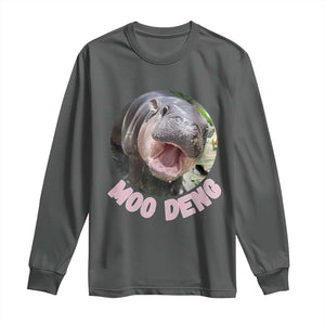 Baby Hippo Moo Deng Long Sleeve Shirt Cute Pygmy Hippopotamus Bouncy Pig TS02 Dark Heather Print Your Wear