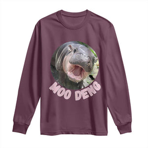 Baby Hippo Moo Deng Long Sleeve Shirt Cute Pygmy Hippopotamus Bouncy Pig TS02 Maroon Print Your Wear