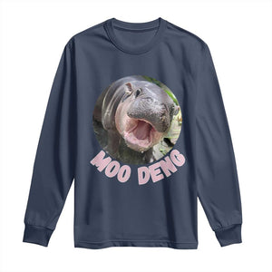 Baby Hippo Moo Deng Long Sleeve Shirt Cute Pygmy Hippopotamus Bouncy Pig TS02 Navy Print Your Wear