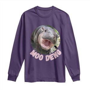 Baby Hippo Moo Deng Long Sleeve Shirt Cute Pygmy Hippopotamus Bouncy Pig TS02 Purple Print Your Wear