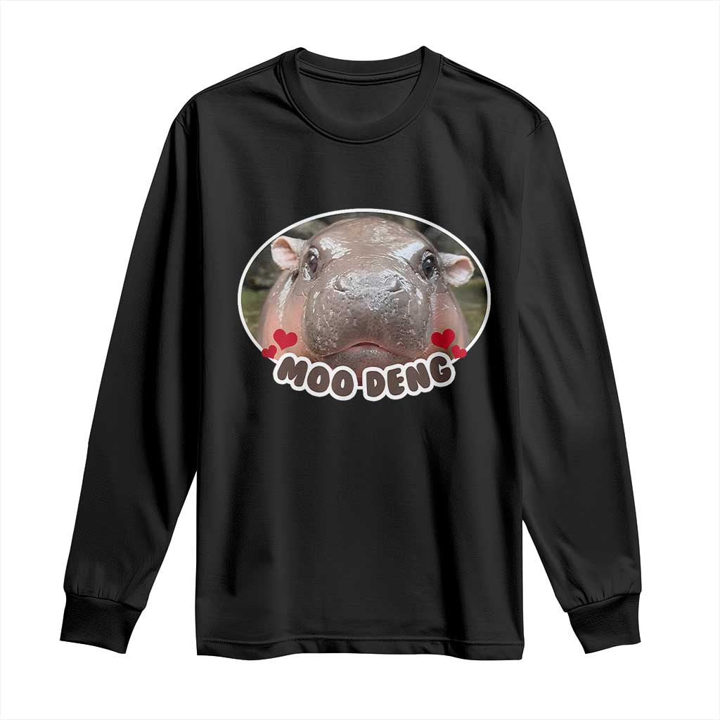 Baby Hippo Moo Deng Long Sleeve Shirt Cute Pygmy Hippopotamus Meme TS02 Black Print Your Wear